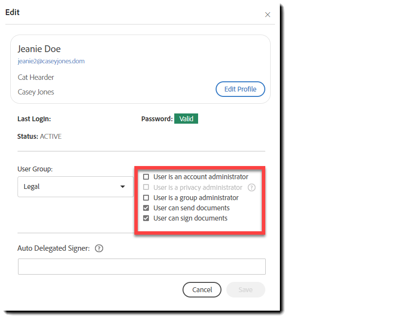 Configure user's authority